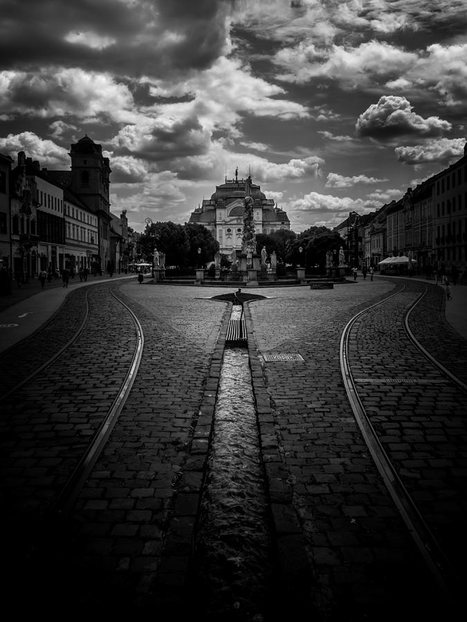 Black And White Photograph - Flowing Street of Kosice by Kaleidoscopik Photography