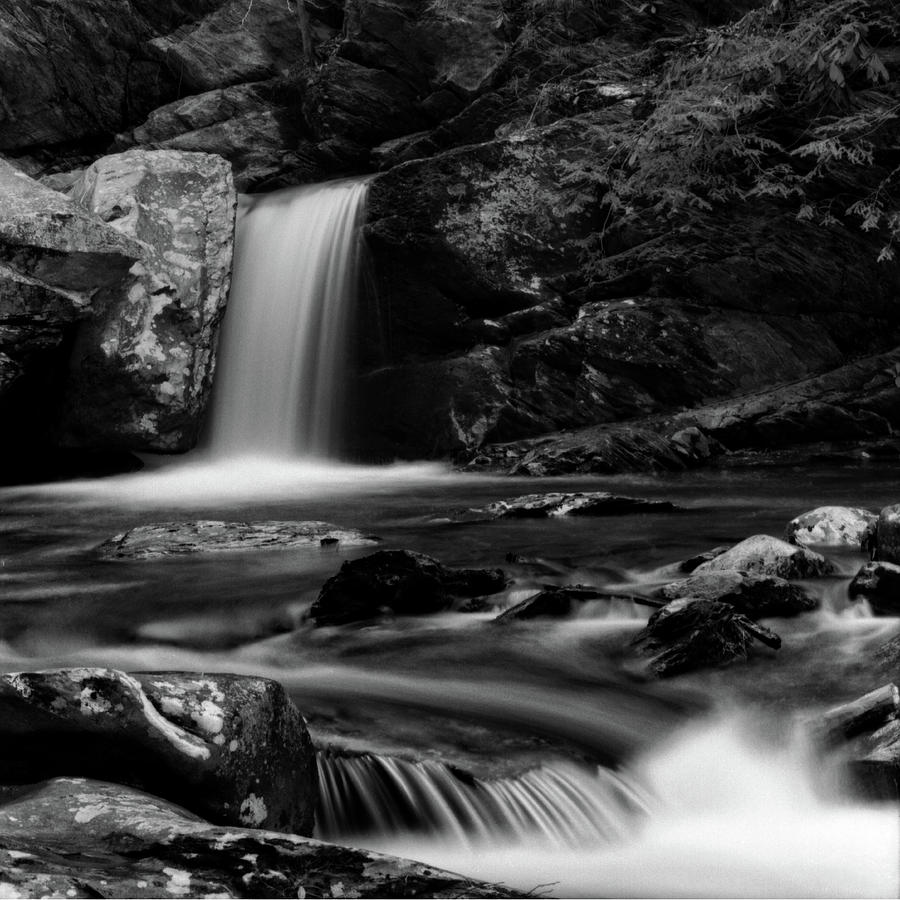Black And White Photograph - Flowing Water On BW Film by Greg and Chrystal Mimbs