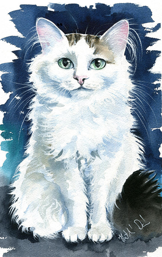 Fluff - Long Haired Cat Portrait Painting by Dora Hathazi Mendes