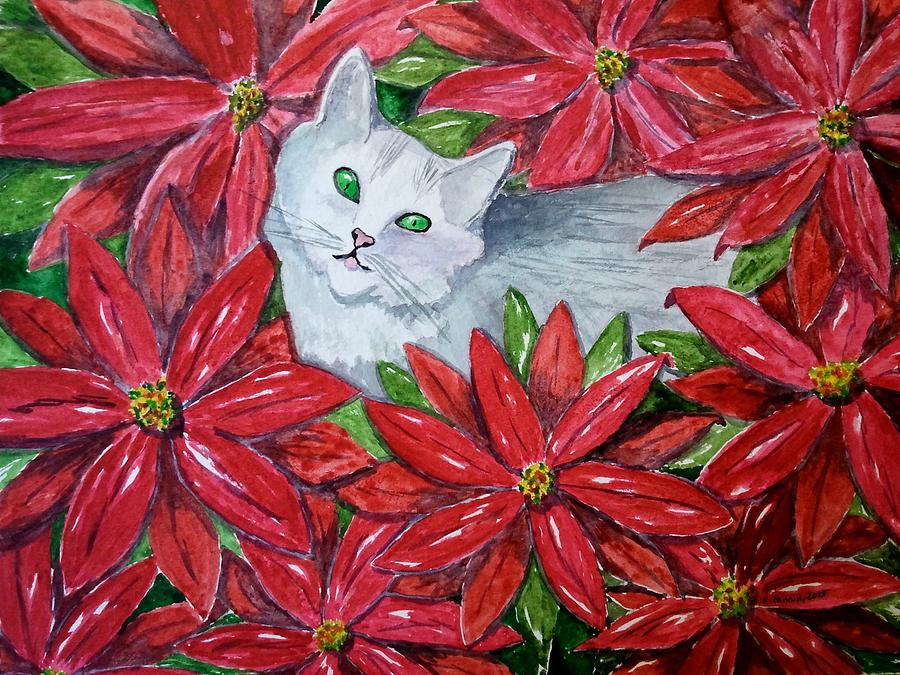 Christmas Cat #1 Painting by B Kathleen Fannin
