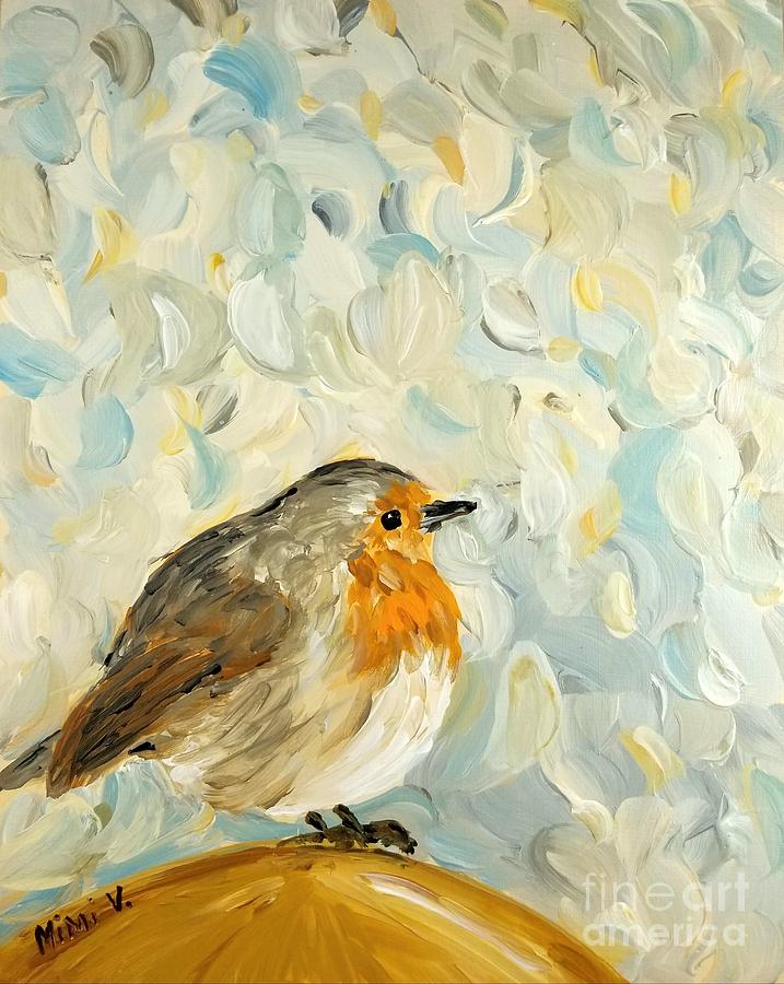 Fluffy Bird in Snow Painting by Maria Langgle