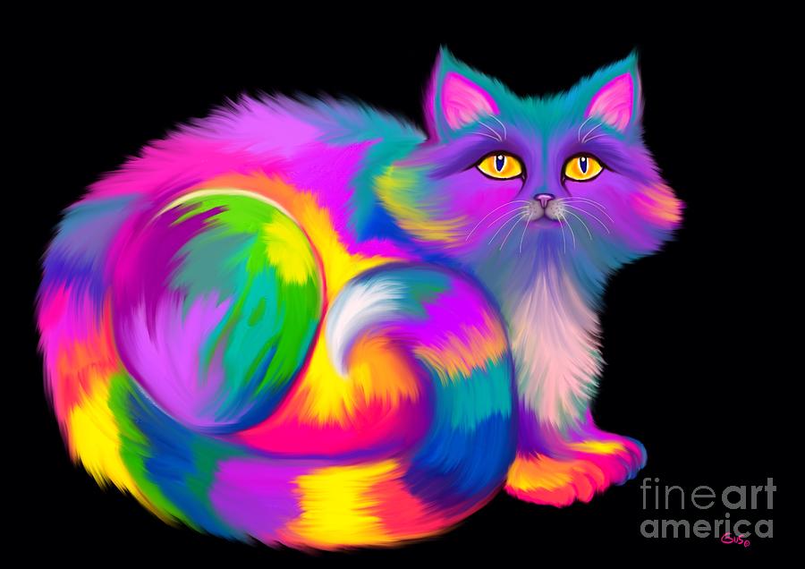 Fluffy Rainbow Cat Painting by Nick Gustafson