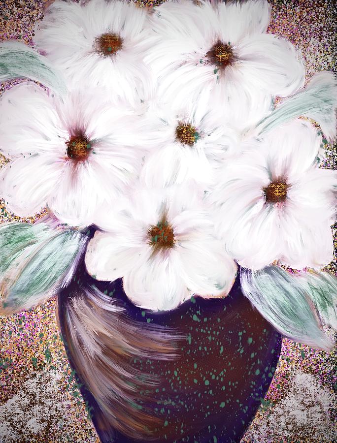 Flowers Still Life Digital Art - Fluffy White Flowers by Lauries Intuitive