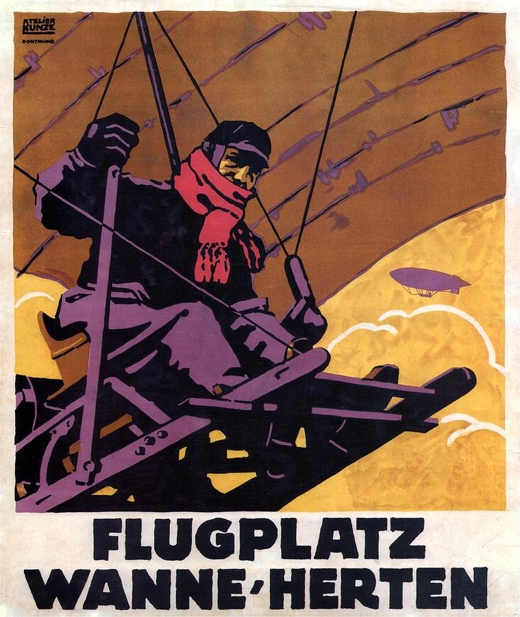 Flugplatz Wanne Herten - Airfiled - Germany - Retro Travel Poster - Vintage Poster Mixed Media