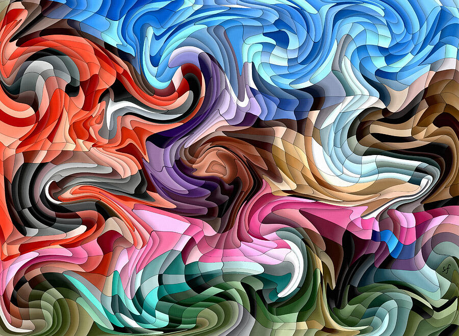 Fluidity- Colorful Abstract Mosaic  Digital Art by Shelli Fitzpatrick