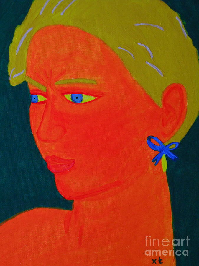 Fluo Frown Woman Painting by Tania Stefania Katzouraki