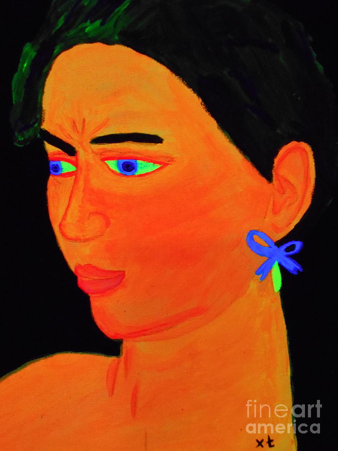 Fluo Frown Woman under black light Painting by Tania Stefania Katzouraki