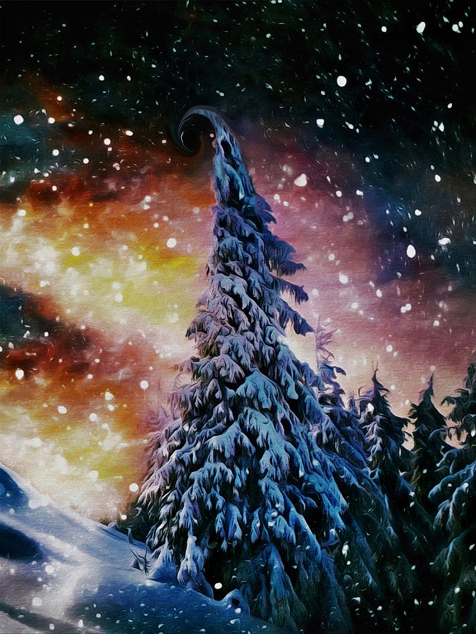 Abstract Digital Art - Flurry Snowfall Above Whoville Forest by Don DePaola
