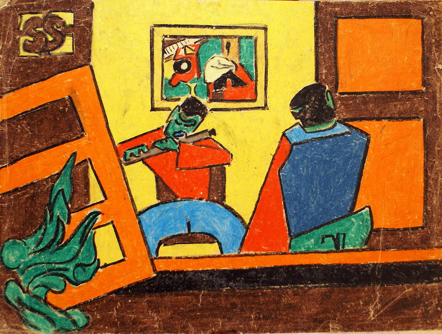 Flute session at college Painting by Padamvir Singh
