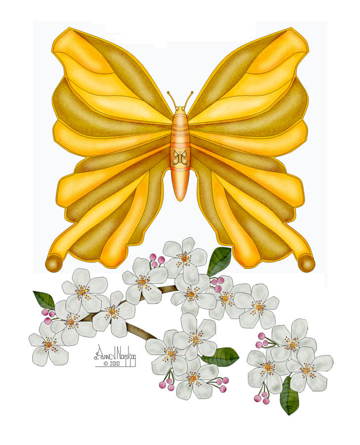 White Blooms Painting - Flutterby and Blooms by Anne Norskog