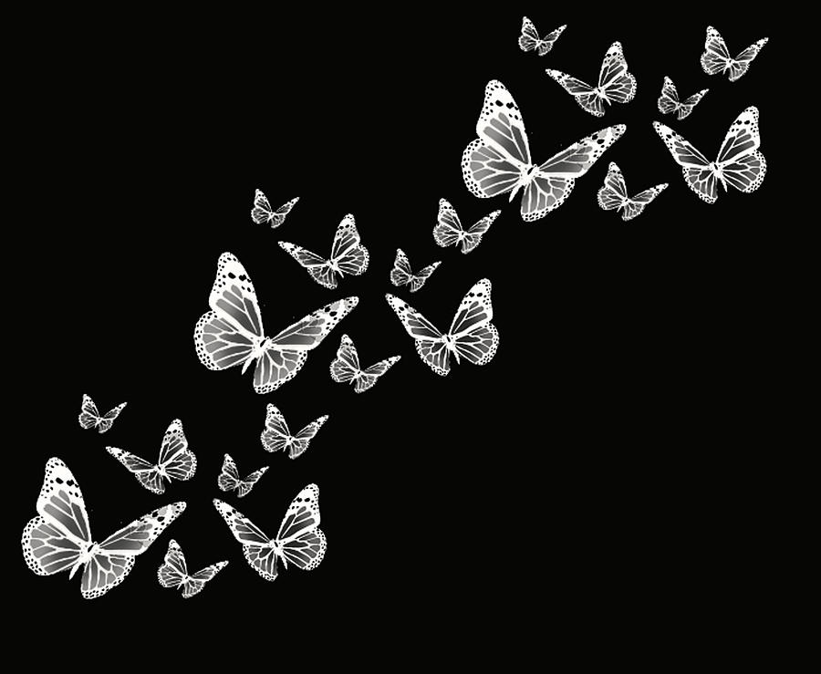 butterfly flying away black and white