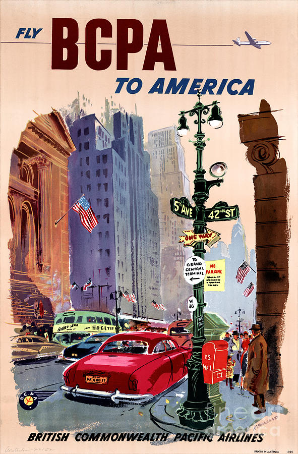 Vintage Painting - Fly BCPA to America Vintage Poster Restored by Vintage Treasure