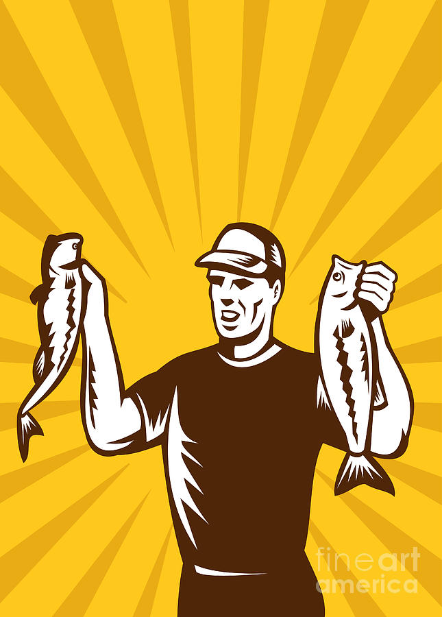 Largemouth Bass Digital Art - Fly Fisherman holding bass fish catch by Aloysius Patrimonio