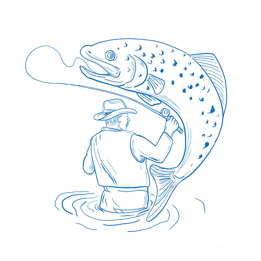 Fly Fisherman Trout Fishing Drawing Digital Art by Aloysius Patrimonio