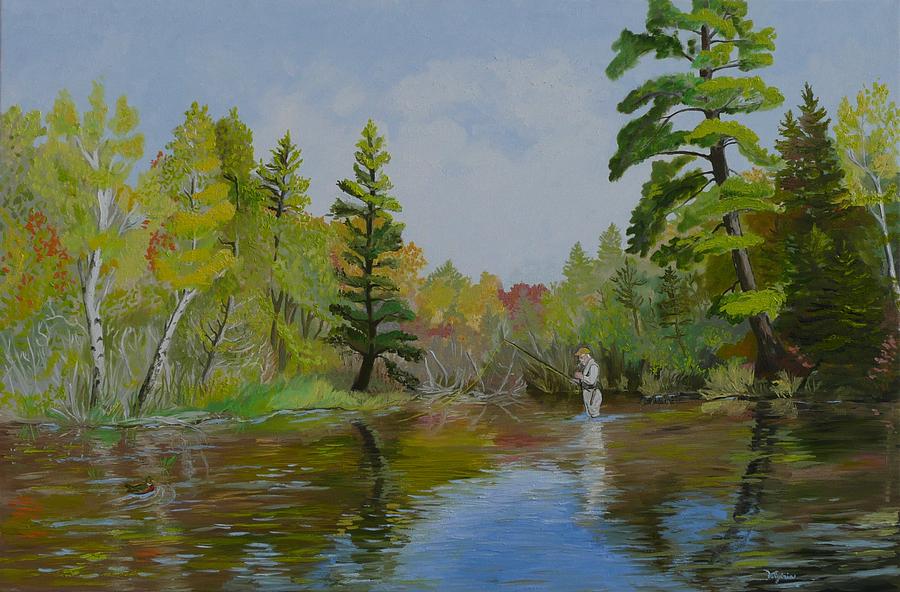Fall Painting - Fly Fisherman by Virginia Sincler