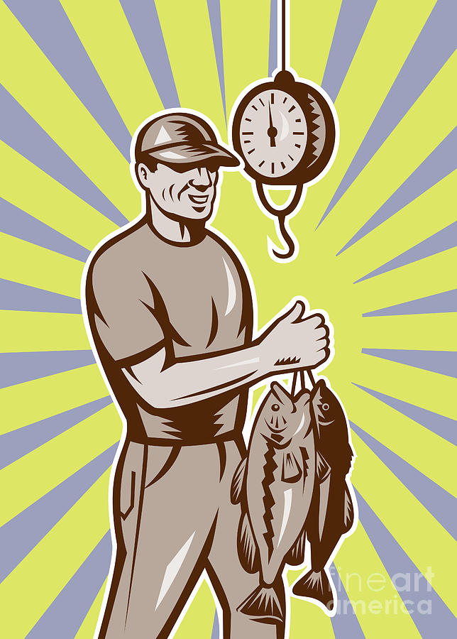 Largemouth Bass Digital Art - Fly Fisherman weighing in fish catch  by Aloysius Patrimonio