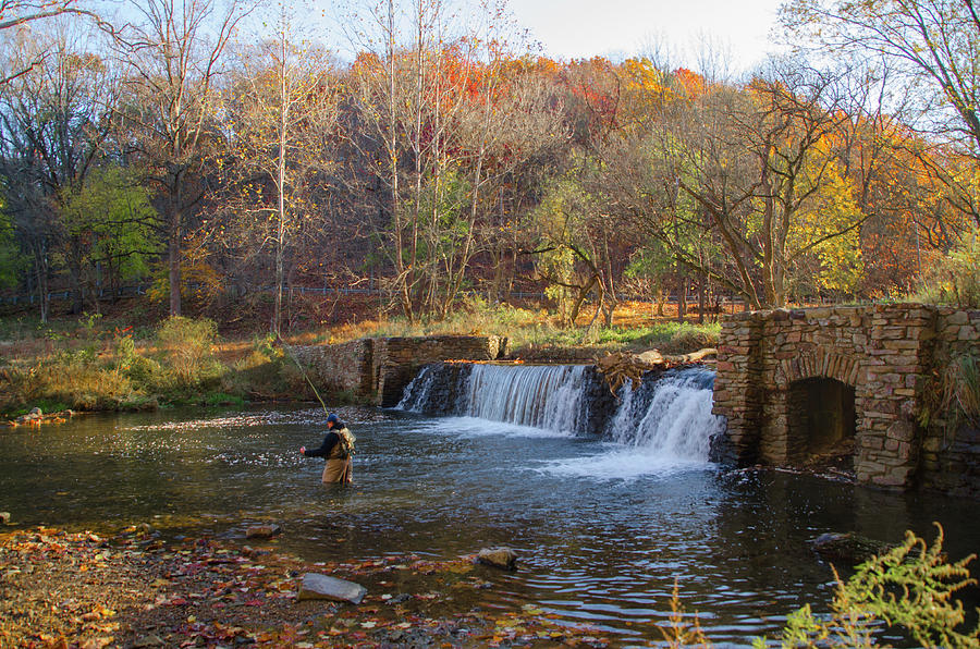 Fly Fishing at Valley Forge in Autumn Photograph by Bill Cannon
