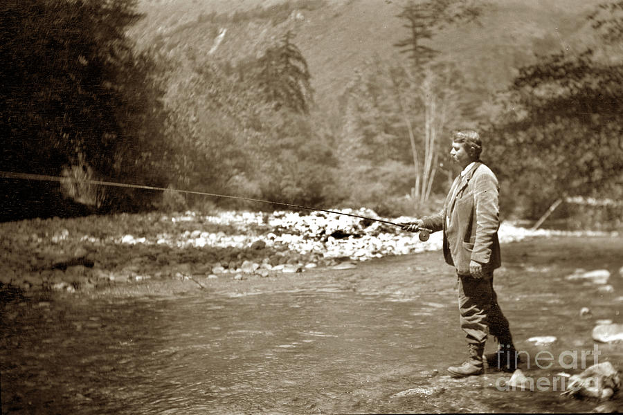 Trout Photograph - Fly Fishing on the Big Sur River for Trout by Monterey County Historical Society