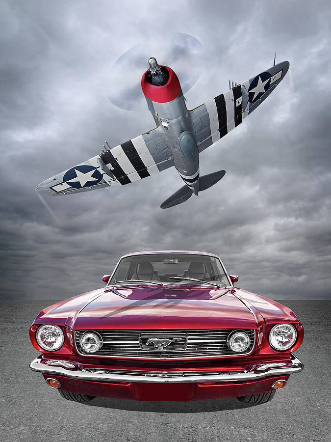 Fly Past - 1966 Mustang With p47 Thunderbolt Photograph by Gill Billington