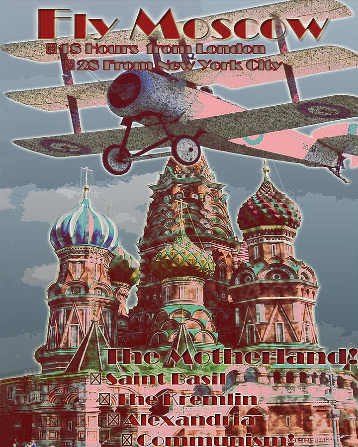 Moscow Photograph - Fly to Moscow, vintage travel poster by Long Shot