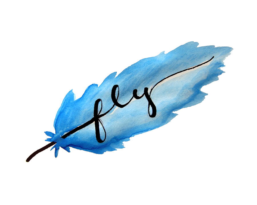 Feather Still Life Painting - Fly Watercolor Feather Horizontal by Michelle Eshleman