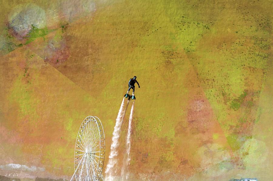 Franky Zapata,Flyboard, Sketchy and painterly Photograph by Jean Francois Gil