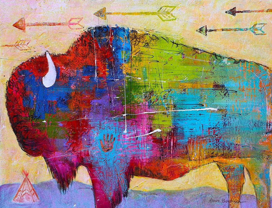 Buffalo Painting - Flying Arrows by Caren Goodrich