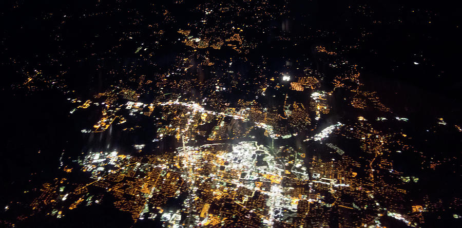 Flying At Night Over Cities Below Photograph by Alex Grichenko
