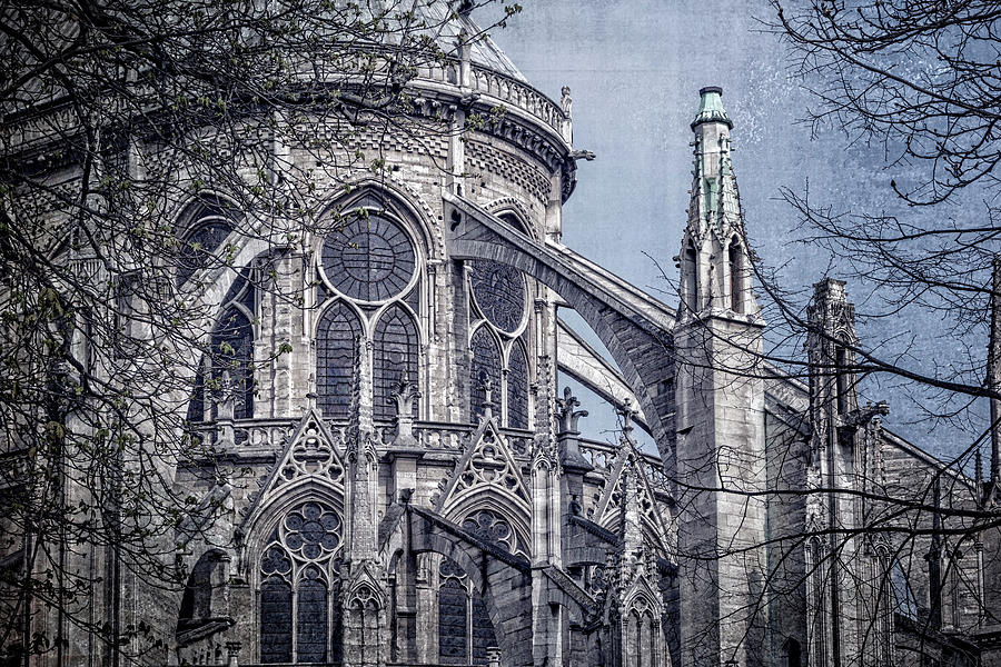 Flying Buttresses Notre Dame Paris Textured Photograph by Joan Carroll