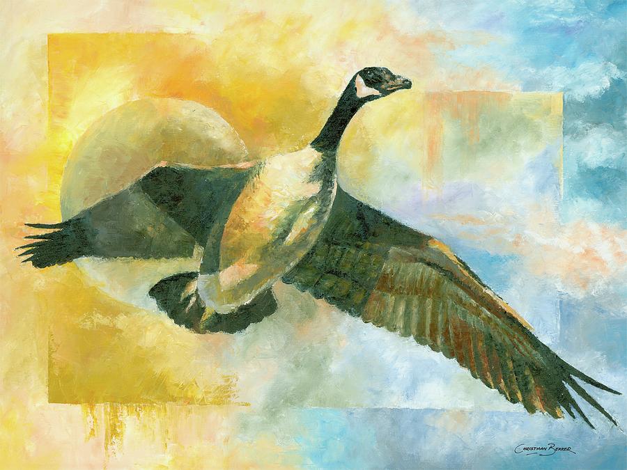 Flying Canadian Geese Painting by Christiaan Bekker