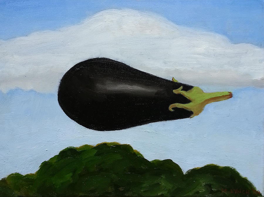 Vegetable Painting - Flying Eggplant by Marie K Lynch
