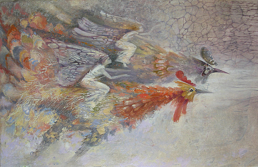 Flying Fairies. Monotype Painting by Valentina Kondrashova