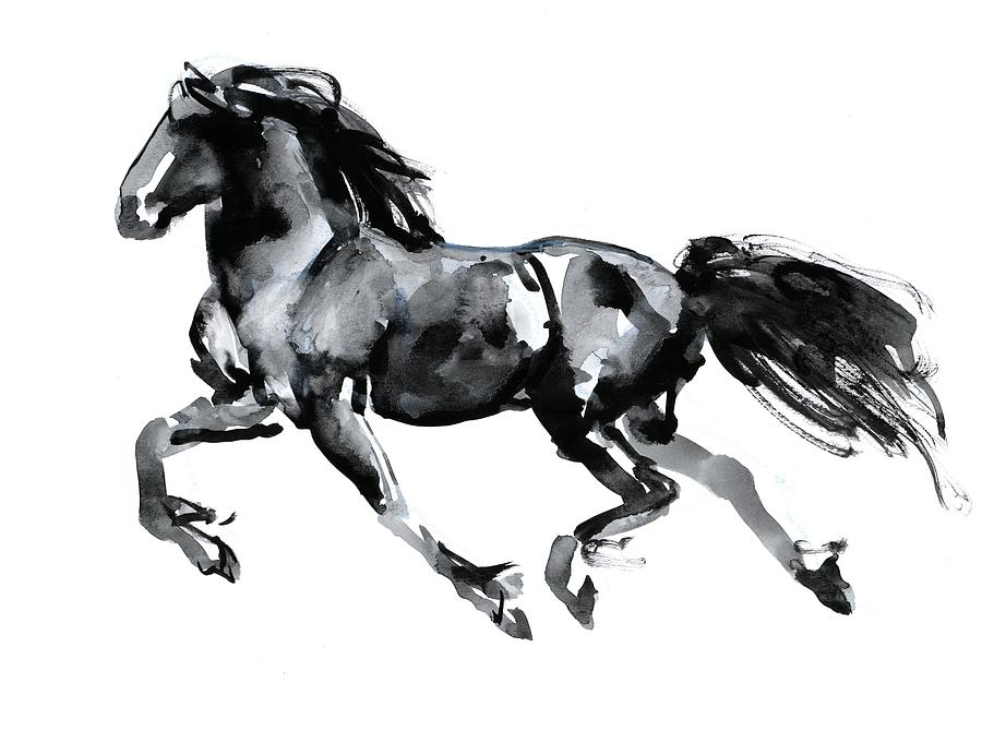 Horse Painting - Flying Friesian by Mark Adlington