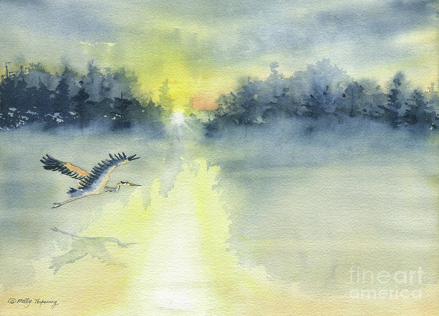 Flying Home - Great Blue Heron Painting by Melly Terpening