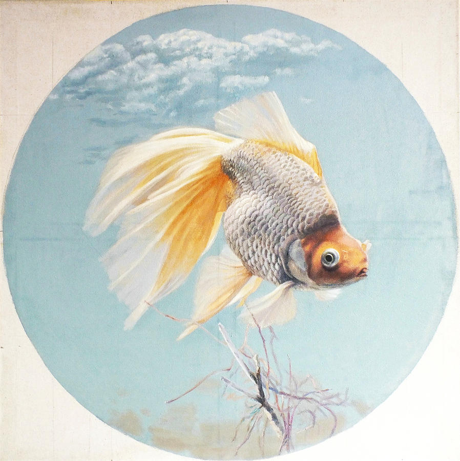 Goldfish Painting - Flying in the clouds of goldfish by Chen Baoyi