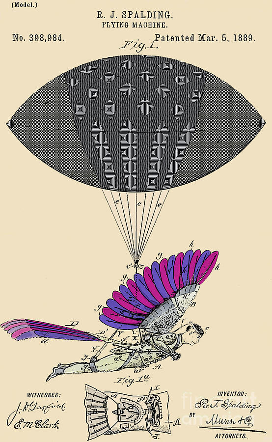 Pattern Digital Art - 1889 Spalding Flying Machine Patent Print by Sherry Friese
