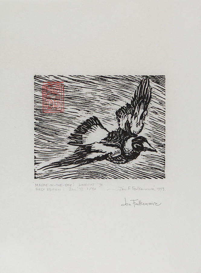 Flying Magpie Drawing by Jon Falkenmire