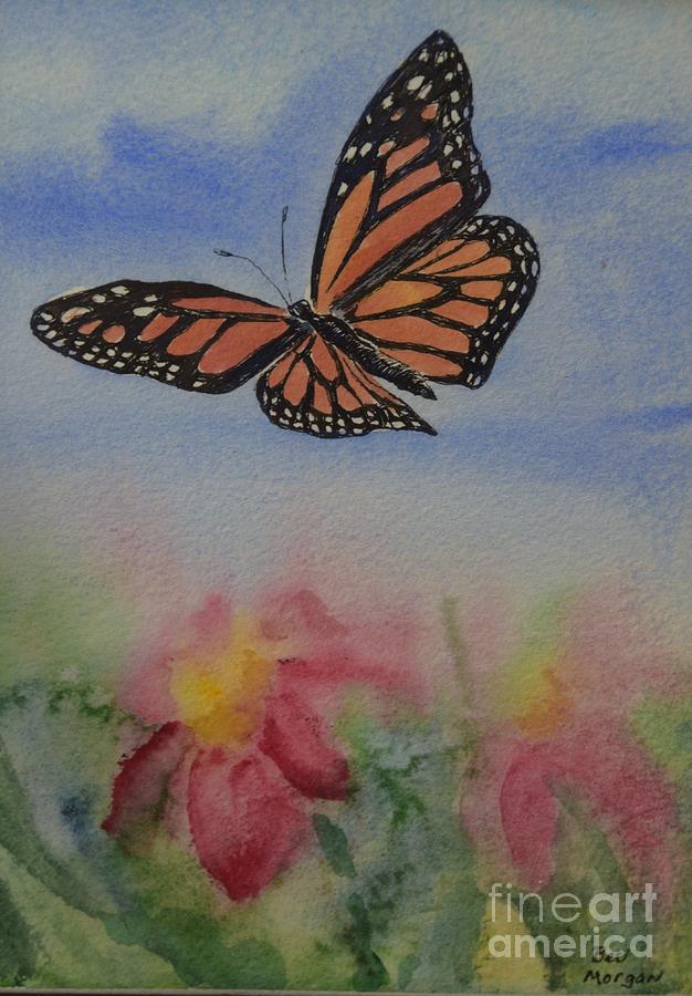 Flying Monarch Painting by Bev Morgan