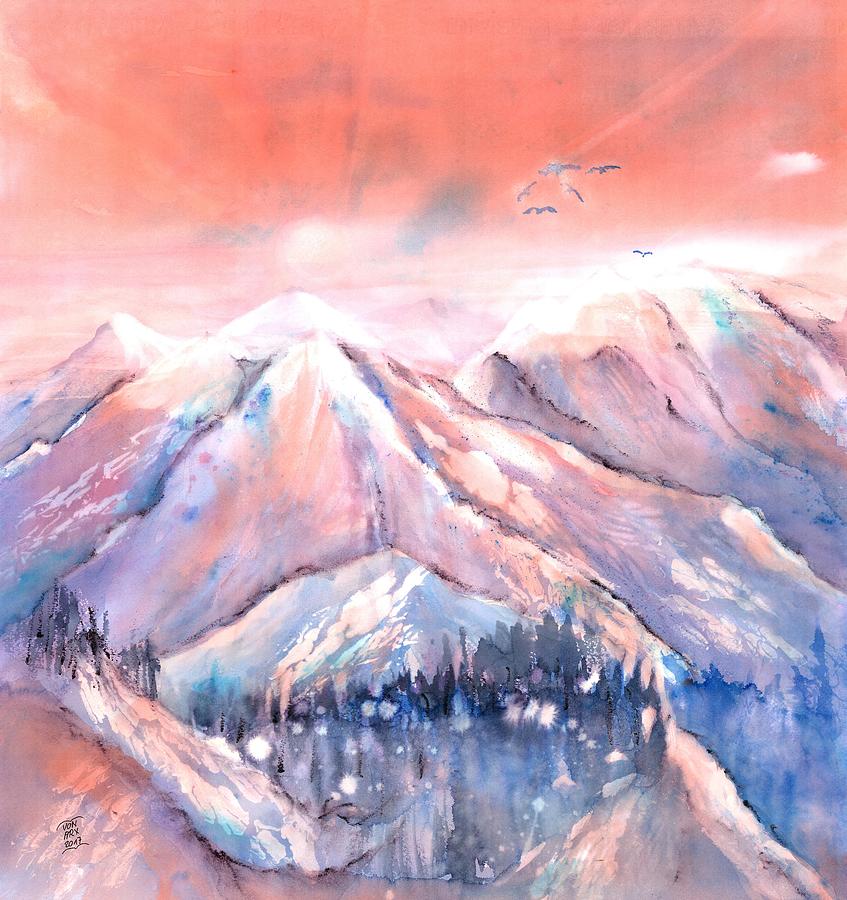 Switzerland Flying over the Alps Painting by Sabina Von Arx