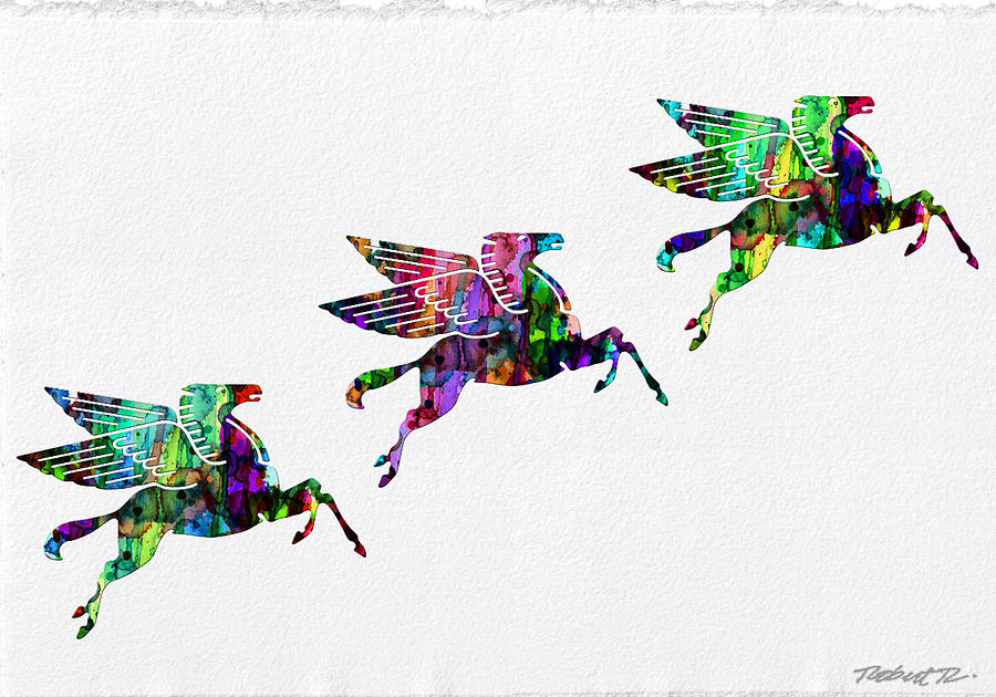 Flying Pegasus Rainbow Painting by Robert R Splashy Art Abstract Paintings
