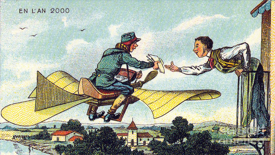 Transportation Photograph - Flying Postman, 1900s French Postcard by Science Source