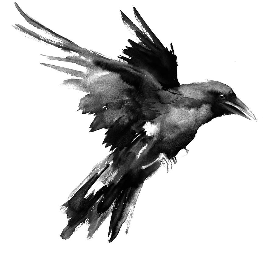 Flying Raven Painting by Suren Nersisyan