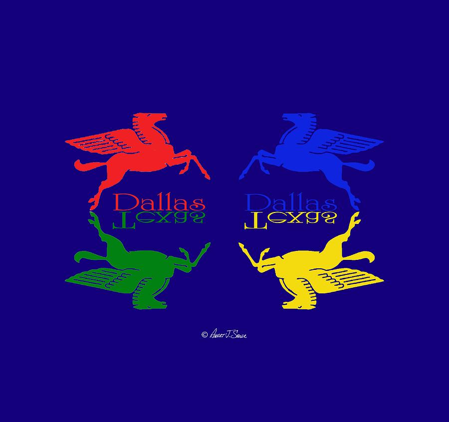 Flying Red Green Blue Yellow Horse Dallas Texas Reflections Digital Art by Robert J Sadler