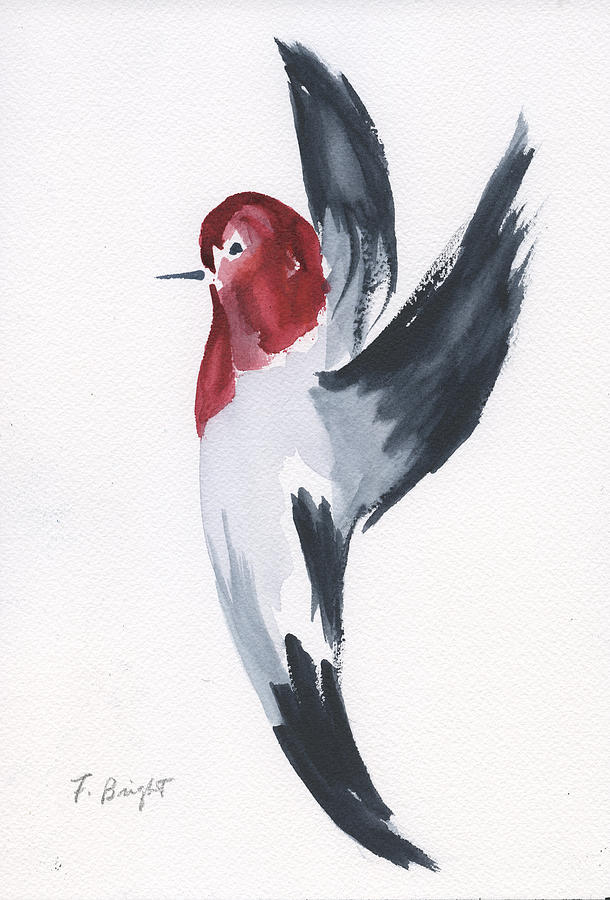 Woodpecker Painting - Flying Red-Headed Woodpecker by Frank Bright