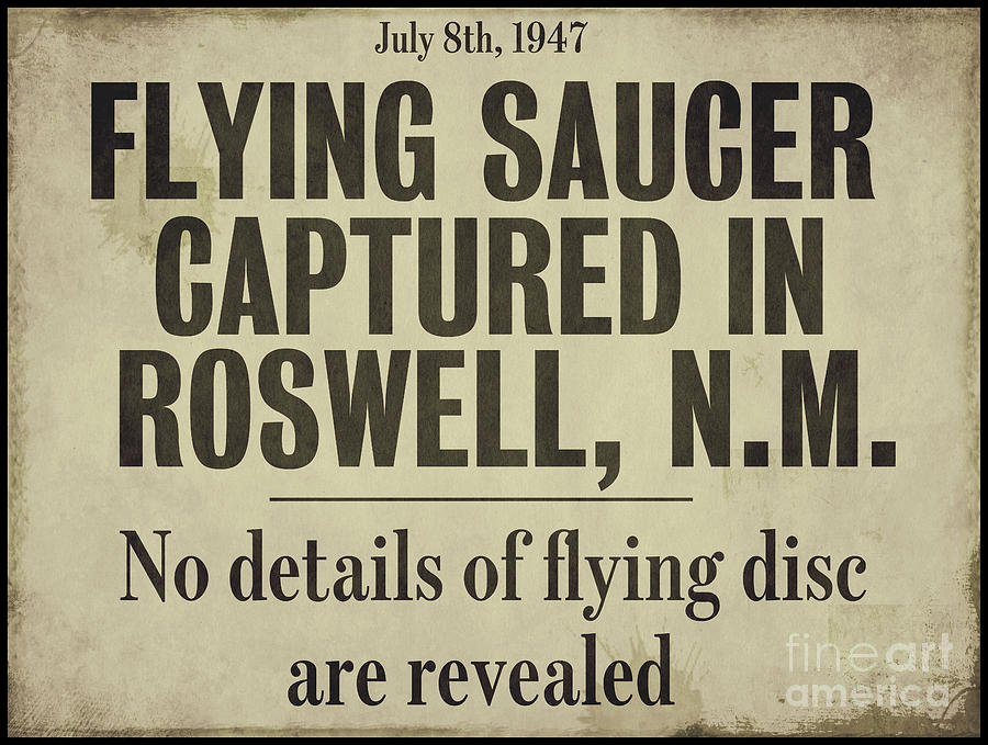 Outer Space Painting - Flying Saucer Roswell Newspaper by Mindy Sommers