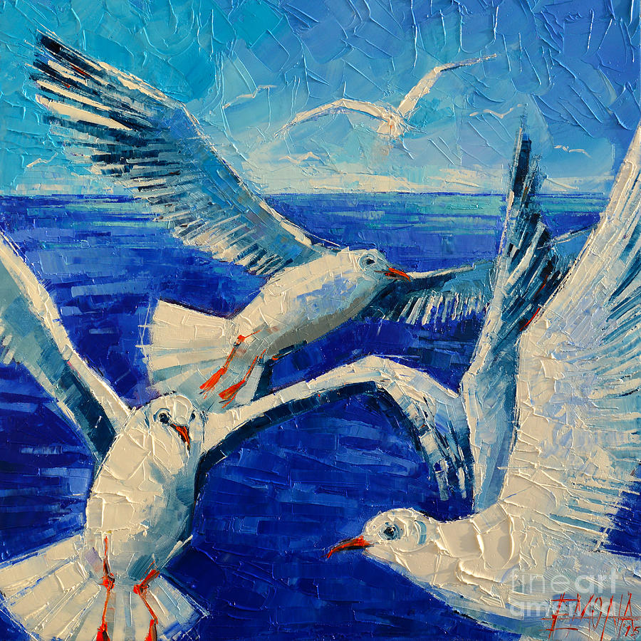 Seagull Painting - Flying Seagulls by Mona Edulesco