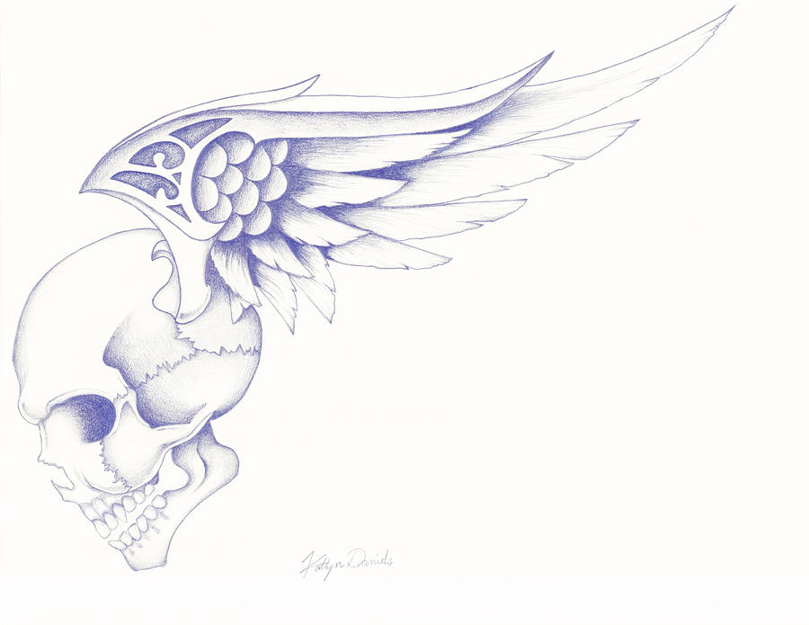 Flying Skull Drawing by Katlyn Daniels - Fine Art America