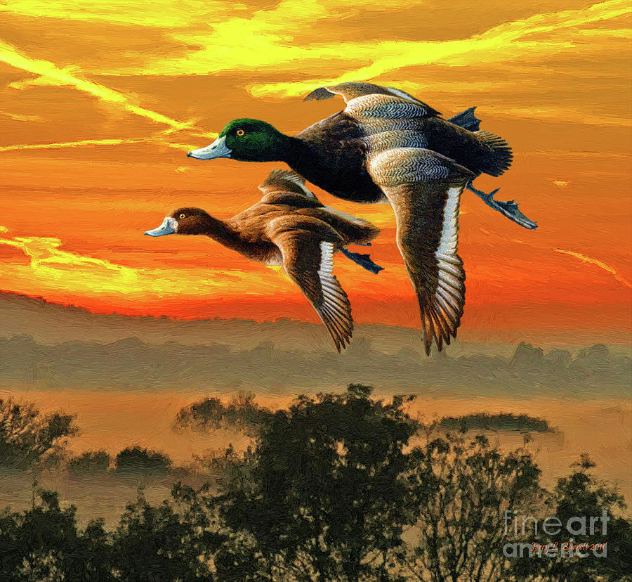 Duck Mixed Media - Flying South by Jerry L Barrett