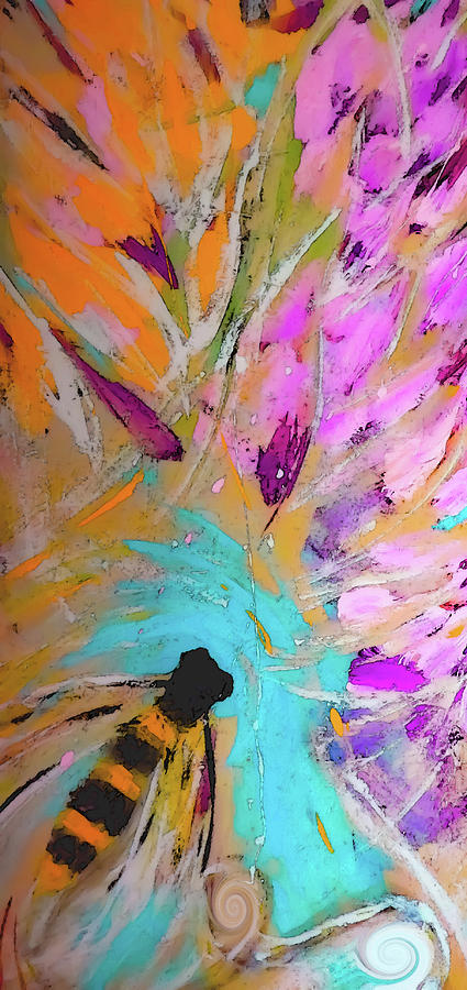 Flying Through Orange And Pink Bee Painting Digital Art by Lisa Kaiser