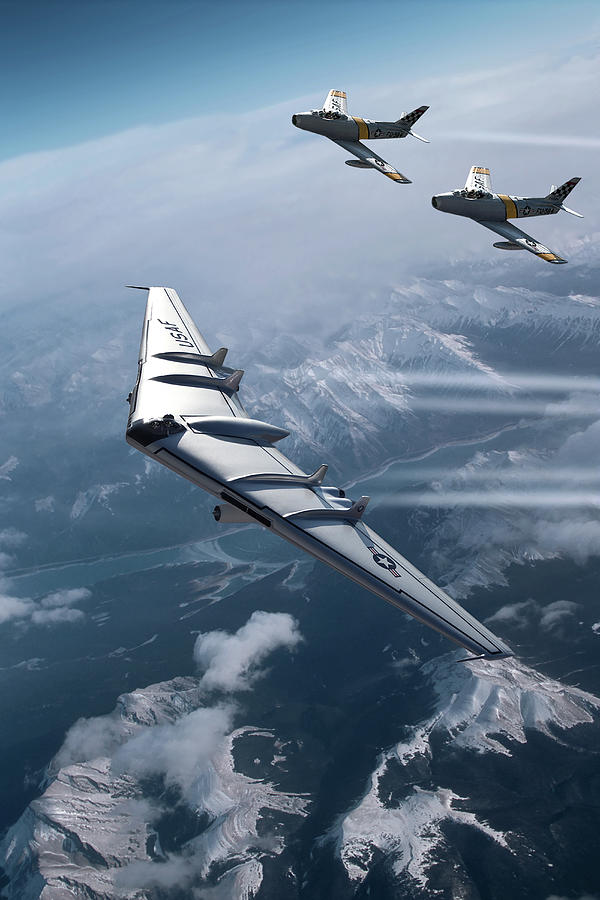 U.s. Air Force Digital Art - Flying Wing and Sabre Jets by Erik Simonsen